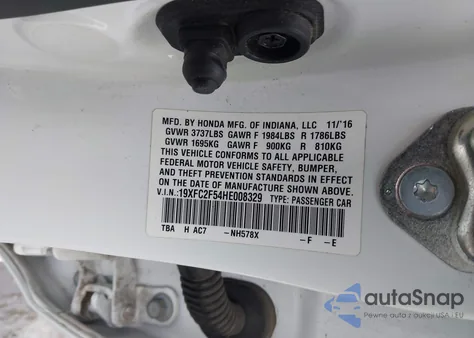 2017 Honda Civic Lx из США, поврежденный, VIN 19XFC2F54HE008329